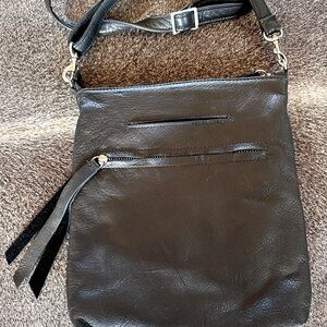 Carla Mancini Cross Body Shoulder Bag Black Large “Riley” Italian Leather
